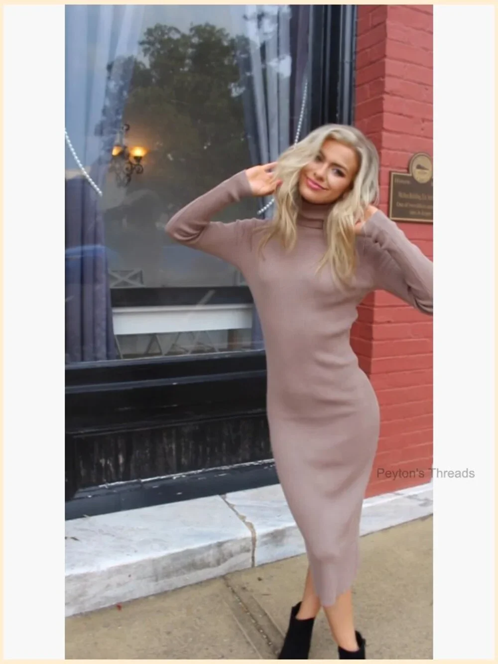 Turtleneck Ribbed Knit Long Sleeve Sweater Dress Midi Bodycon Pullover